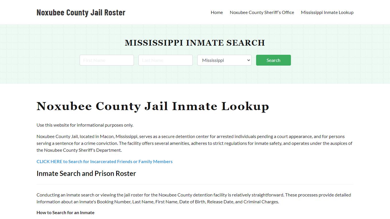 Noxubee County Jail Roster Lookup, MS, Inmate Search